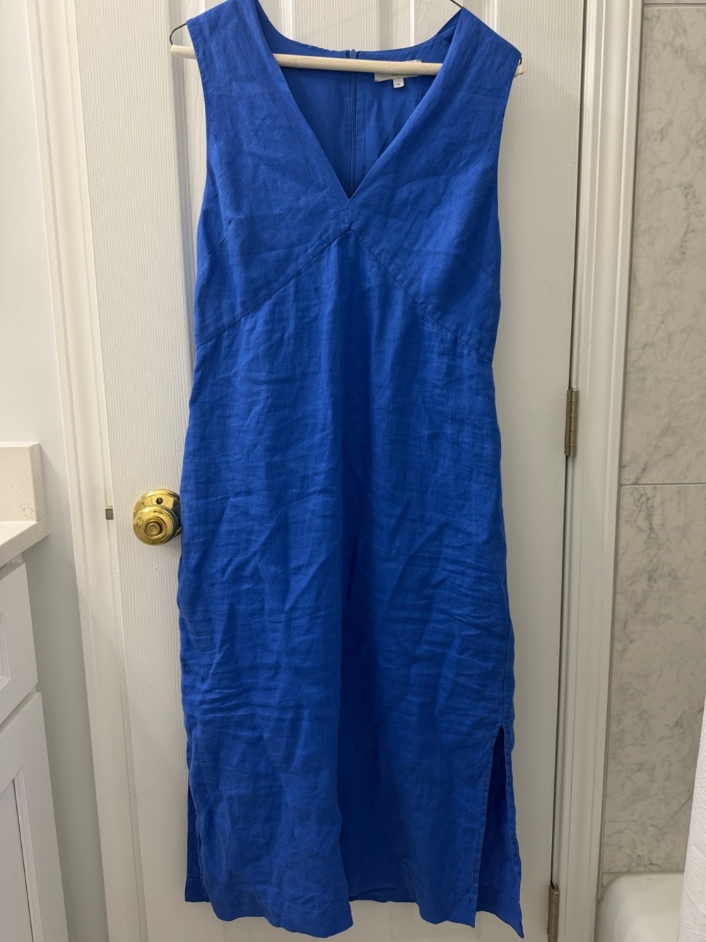 Michael Stars 100% Linen V-Neck Sleeveless Blue Dress